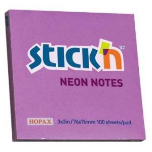 Karteczki samoprzylepne Stick'n 76x76mm, 100szt fioletowe neonowe